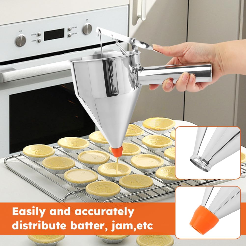 20oz Stainless Steel Pancake Batter Dispenser Multi-Nozzle, Funnel Tool