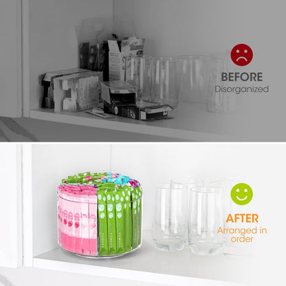 AIEVE Extra Large Drink Packet Organizer, 360° Lazy Susan Rotating Turntable for Larger Powder Drink Mix, Hydration Packets Acrylic Pantry Organizers for Kitchen Storage Organization