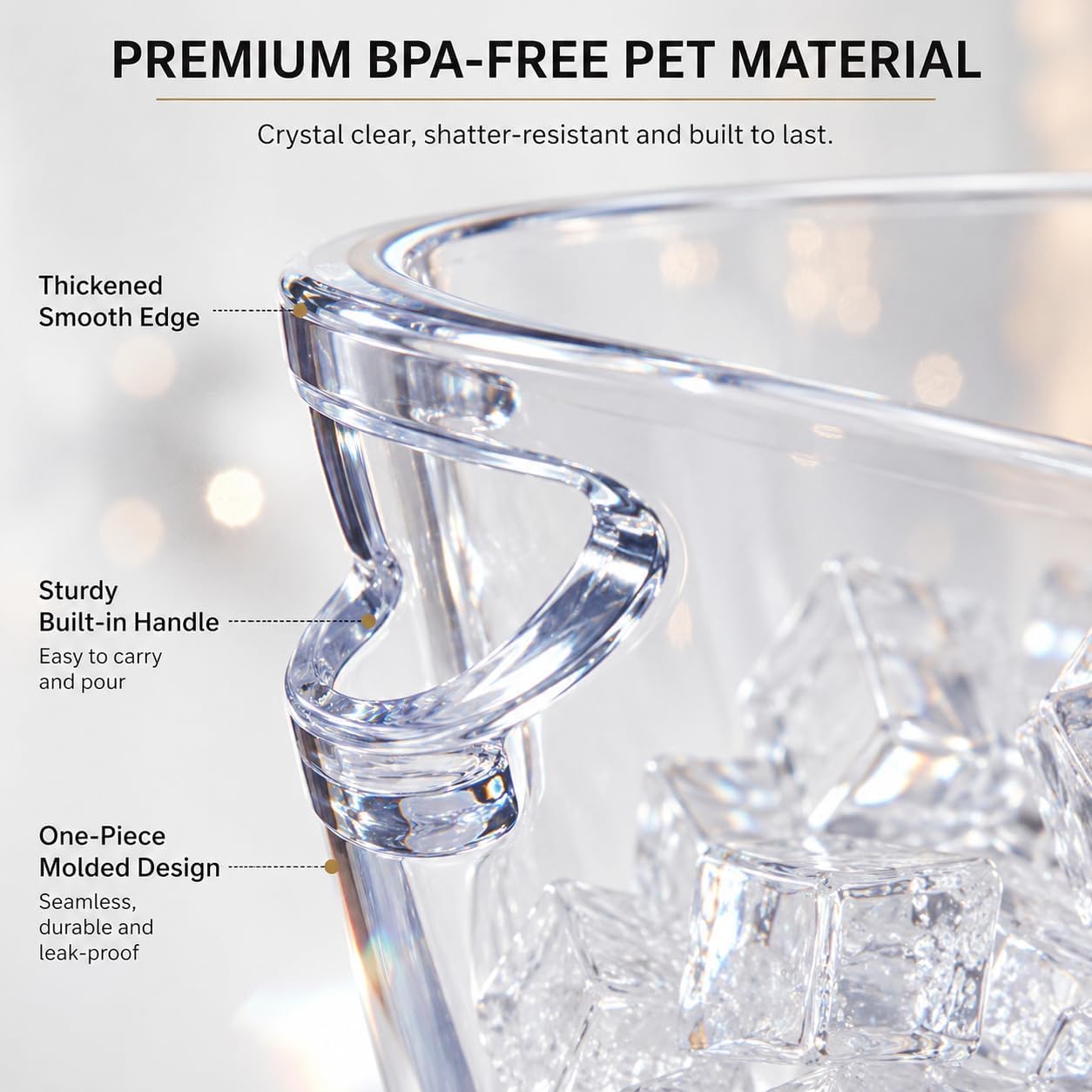 Clear Ice Bucket for Parties, 6L Large Acrylic Beverage Tub with Handles & Scoop, Thick BPA-Free Plastic Wine Chiller Bucket for Champagne, Beer, Mimosa Bar, BBQ & Entertaining(1 Pcs)