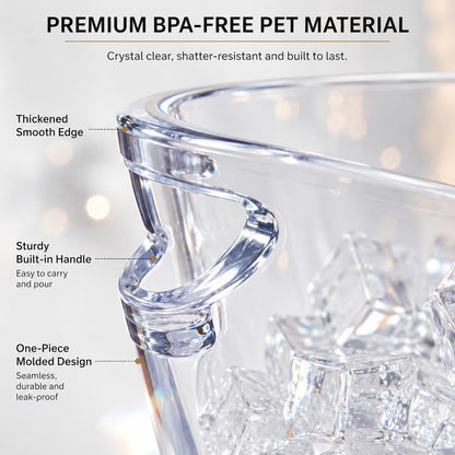 Clear Ice Bucket for Parties, 6L Large Acrylic Beverage Tub with Handles & Scoop, Thick BPA-Free Plastic Wine Chiller Bucket for Champagne, Beer, Mimosa Bar, BBQ & Entertaining(1 Pcs)
