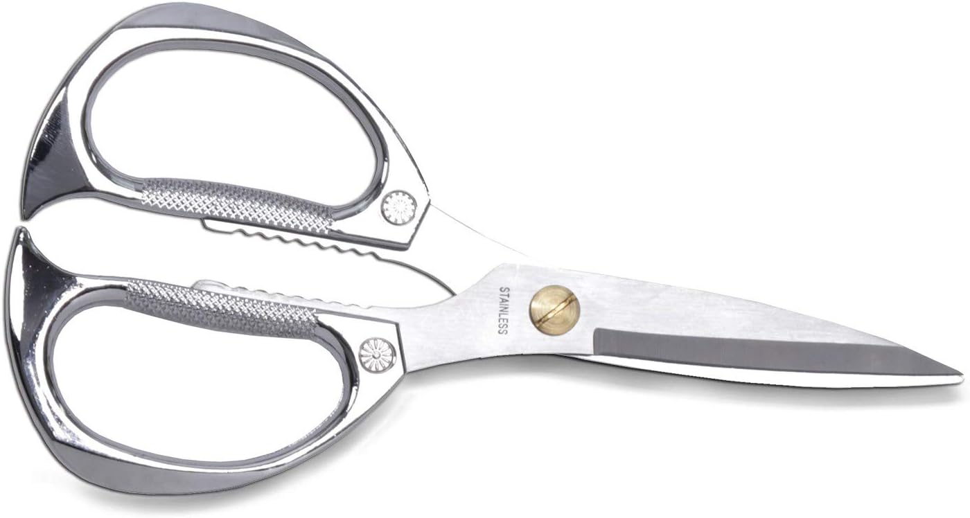 7.5in Stainless Steel Kitchen Scissors, Heavy Duty Shears for Chicken, Meat, Food, Vegetables, BBQ (Silver)