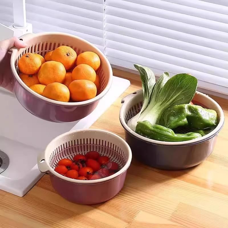 2 in 1 Colander Bowl Set, Detachable Strainer and Serving Bowl Kitchen Fruit Vegetable Washing Drainer for Home Meal Prep and Salad Making (Extra Large 20x9x24cm)
