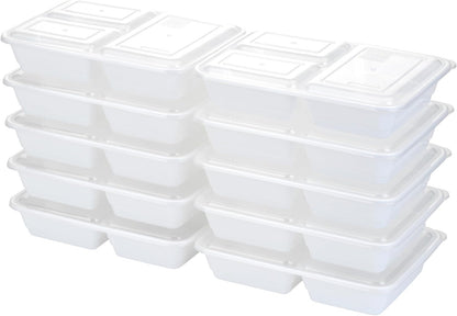 GoodCook Food Storage Containers for Meal Prep Rectangle Three Compartments & Made without BPA, 20-Piece, White