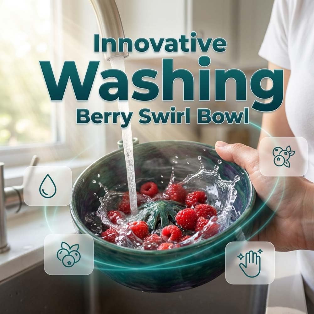 360° Degree Fruit Swirl Colander with Center Cone,2026 Self Spinning Ceramic Berry Washing Bowl with Drain Holes,Automatic Quick Kitchen Rinse Washer for Berries Vegetables & Fruit (1)