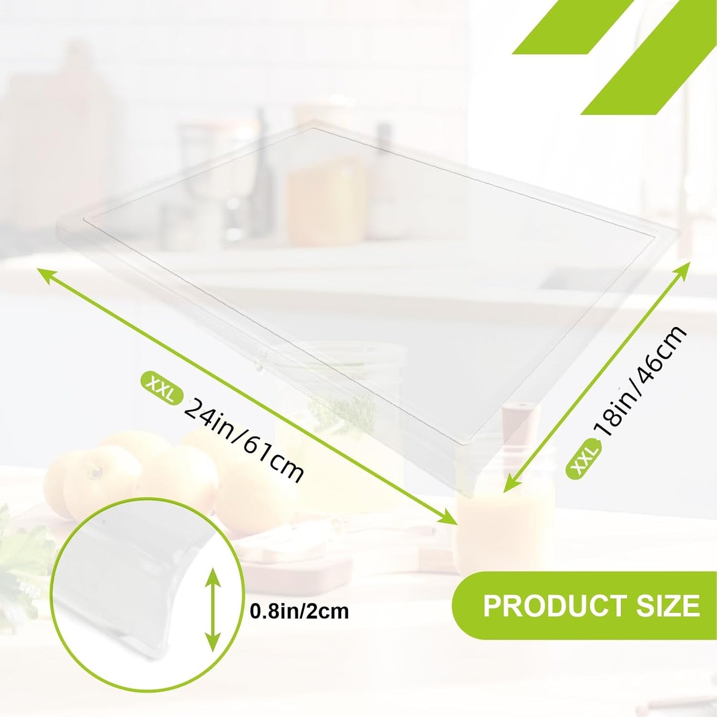 Acrylic Cutting Board with Counter Lip, Clear Cutting Boards for Countertop Protector, Cutting Board for Kitchen Counter, Non-Slip Dough Mat, Kitchen Decor Gadgets House Warming Gifts(24"x18")
