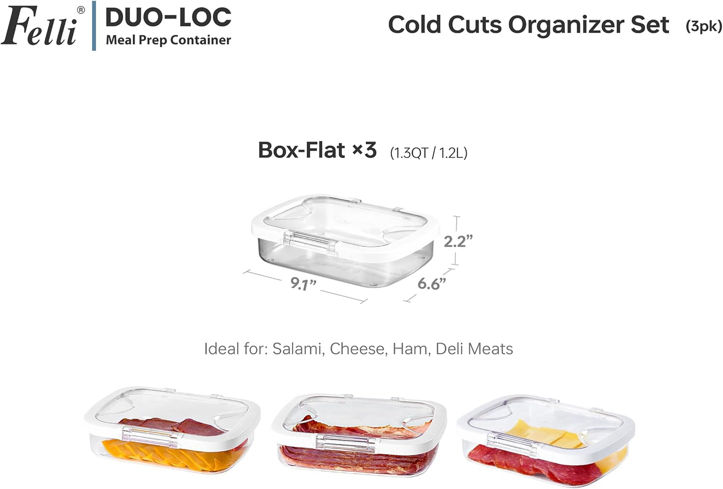 Felli Duo Loc Tritan Meal Prep Containers Microwave Safe BPA FREE, Leak Proof Lunchable Container for Leftovers Kitchen Fridge Freezer, Reusable Plastic On the Go Lunch Travel Box (Beginner 3pk)