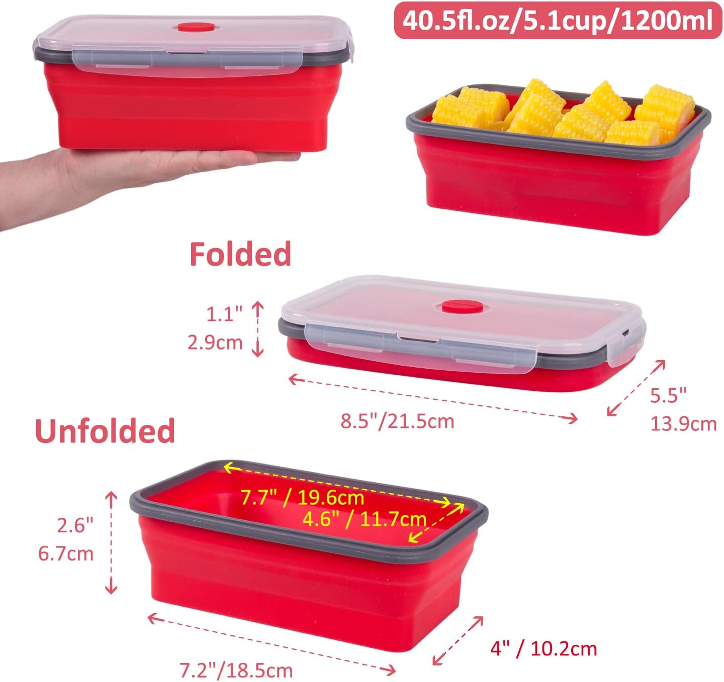 Collapsible Food Storage Containers with Lids, 4 Pack, 40 oz Silicone 1-Compartment Meal Prep Containers Reusable, Lunch Bento Boxes for Adults, Microwave Freezer Dishwasher Safe, BPA-Free, Black