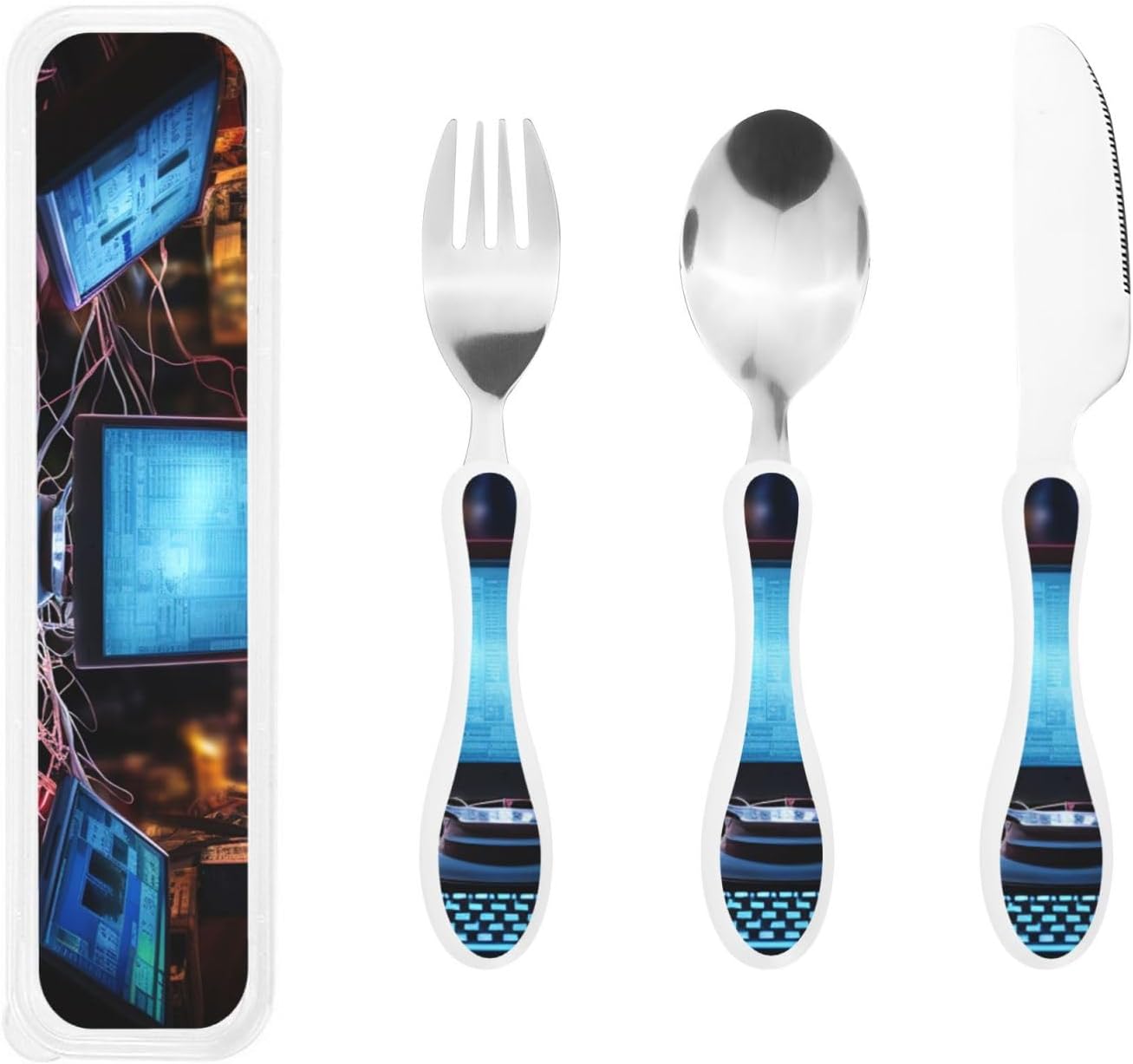 3-Piece Kids Silverware Set With Storage Case, Stainless Steel Reusable Children Safe Knife Spoon Fork Set Blue Active Girl Running Sunset Children Flatware Set For Kids Lunch Box - Colors C