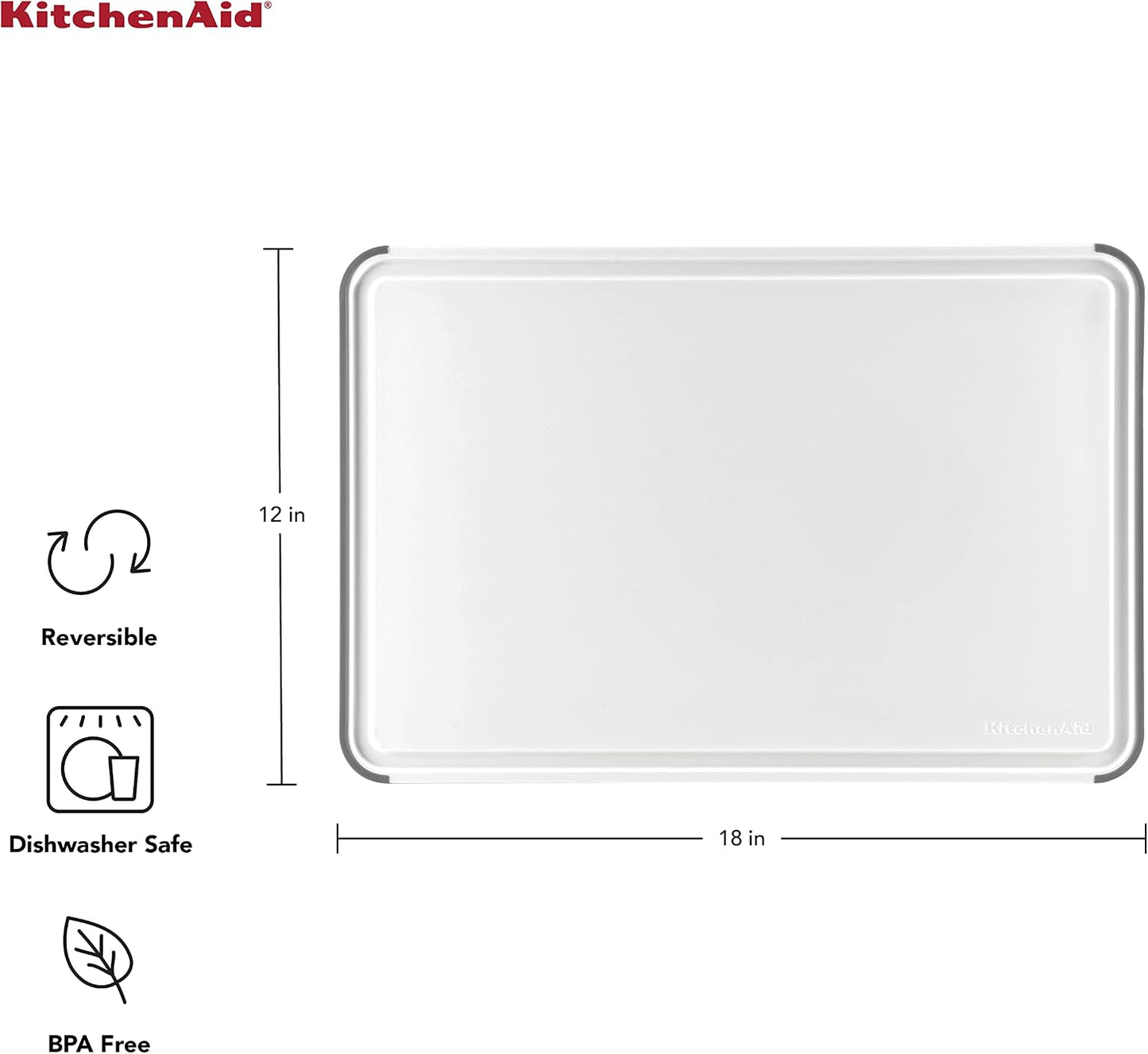 KitchenAid Classic Plastic Cutting Board with Perimeter Trench and Non Slip Edges, Dishwasher Safe, 12 inch x 18 inch, Gray