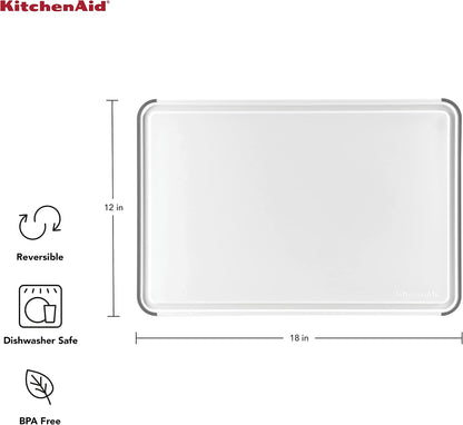 KitchenAid Classic Plastic Cutting Board with Perimeter Trench and Non Slip Edges, Dishwasher Safe, 12 inch x 18 inch, Gray