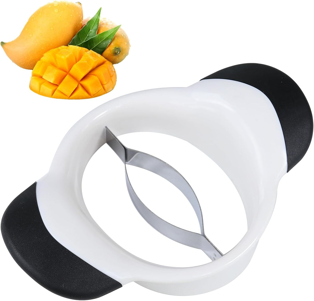 Mango Slicer,Mango Splitter, Peeler & Pit Remover Tool - Mango Cutter with Stainless Steel Microblades - Dishwasher-Safe Fruit Slicer (White)