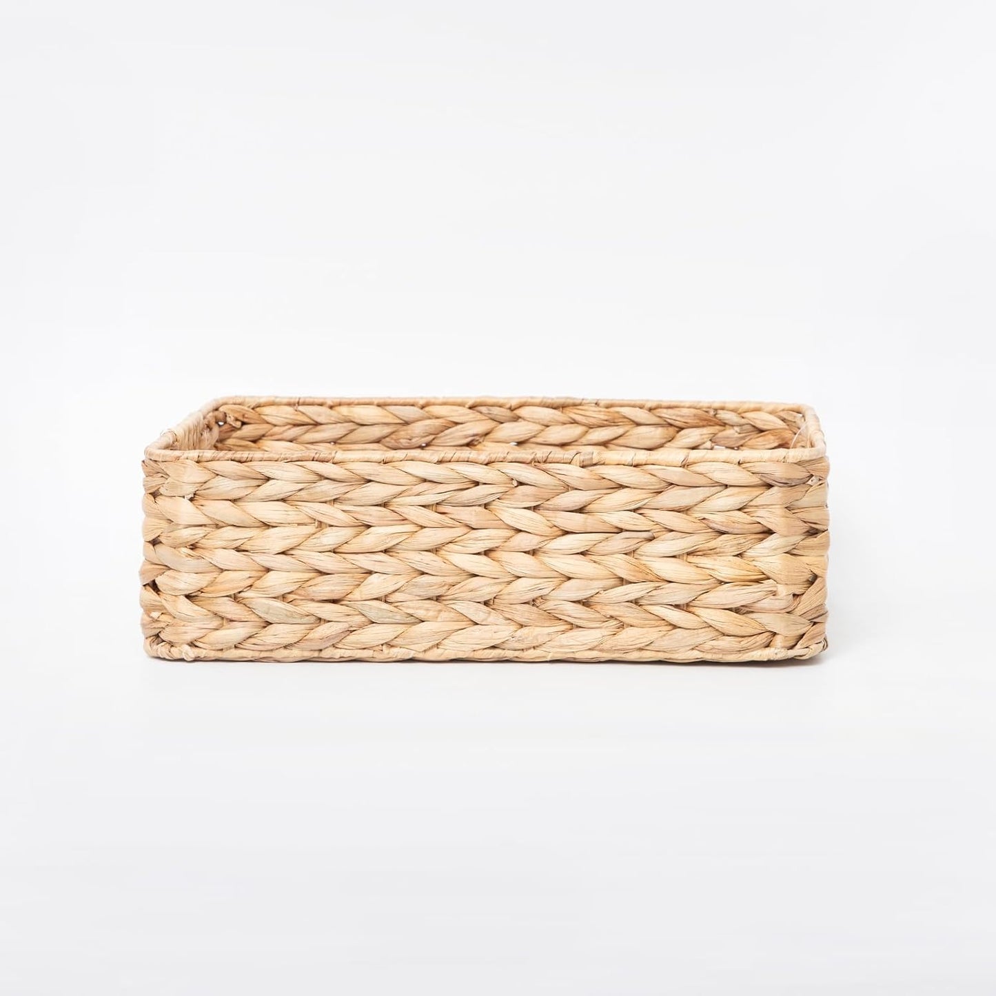 YAHUAN Pantry Basket, Water Hyacinth Storage Basket with Handles Shallow Basket for Organizing, Shelves, Pantry Organizers and Storage, 15.35"L x 11.8"W x 4.72"H (Brown)