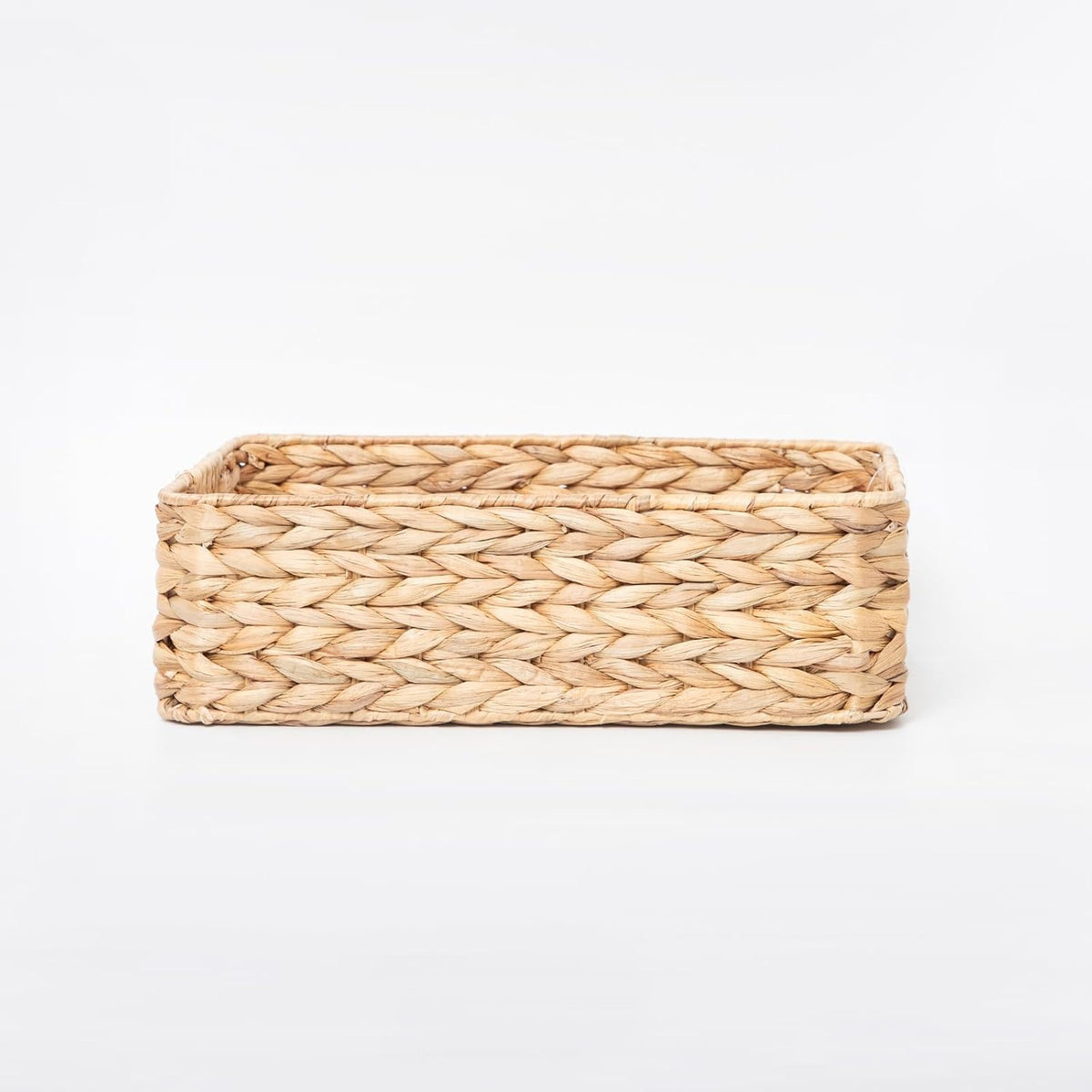 YAHUAN Pantry Basket, Water Hyacinth Storage Basket with Handles Shallow Basket for Organizing, Shelves, Pantry Organizers and Storage, 15.35"L x 11.8"W x 4.72"H (Brown)