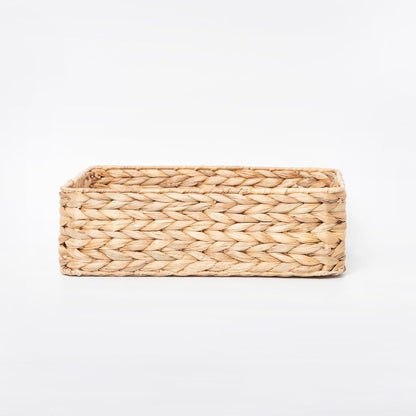 YAHUAN Pantry Basket, Water Hyacinth Storage Basket with Handles Shallow Basket for Organizing, Shelves, Pantry Organizers and Storage, 15.35"L x 11.8"W x 4.72"H (Brown)