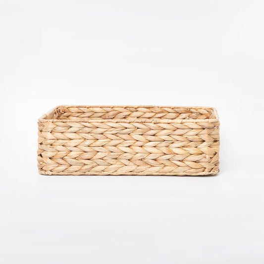 YAHUAN Pantry Basket, Water Hyacinth Storage Basket with Handles Shallow Basket for Organizing, Shelves, Pantry Organizers and Storage, 15.35"L x 11.8"W x 4.72"H (Brown)