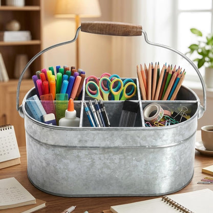 Hosley Galvanized Carry All Kitchen Utensil Caddy Serve Ware 13 Inch Long. Ideal for Floral Arrangements Party Garden Patio. O4