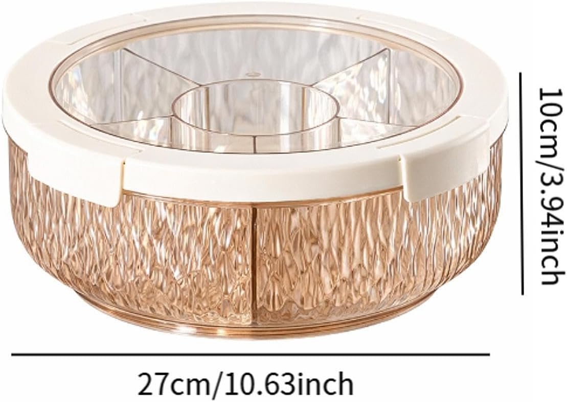 predolo Divided Serving Tray Appetizer Platter with 6 Compartments Rotating Snack Tray Serving Dish PET Material Transparent Lid Suitable for Home K, Clear Yellow