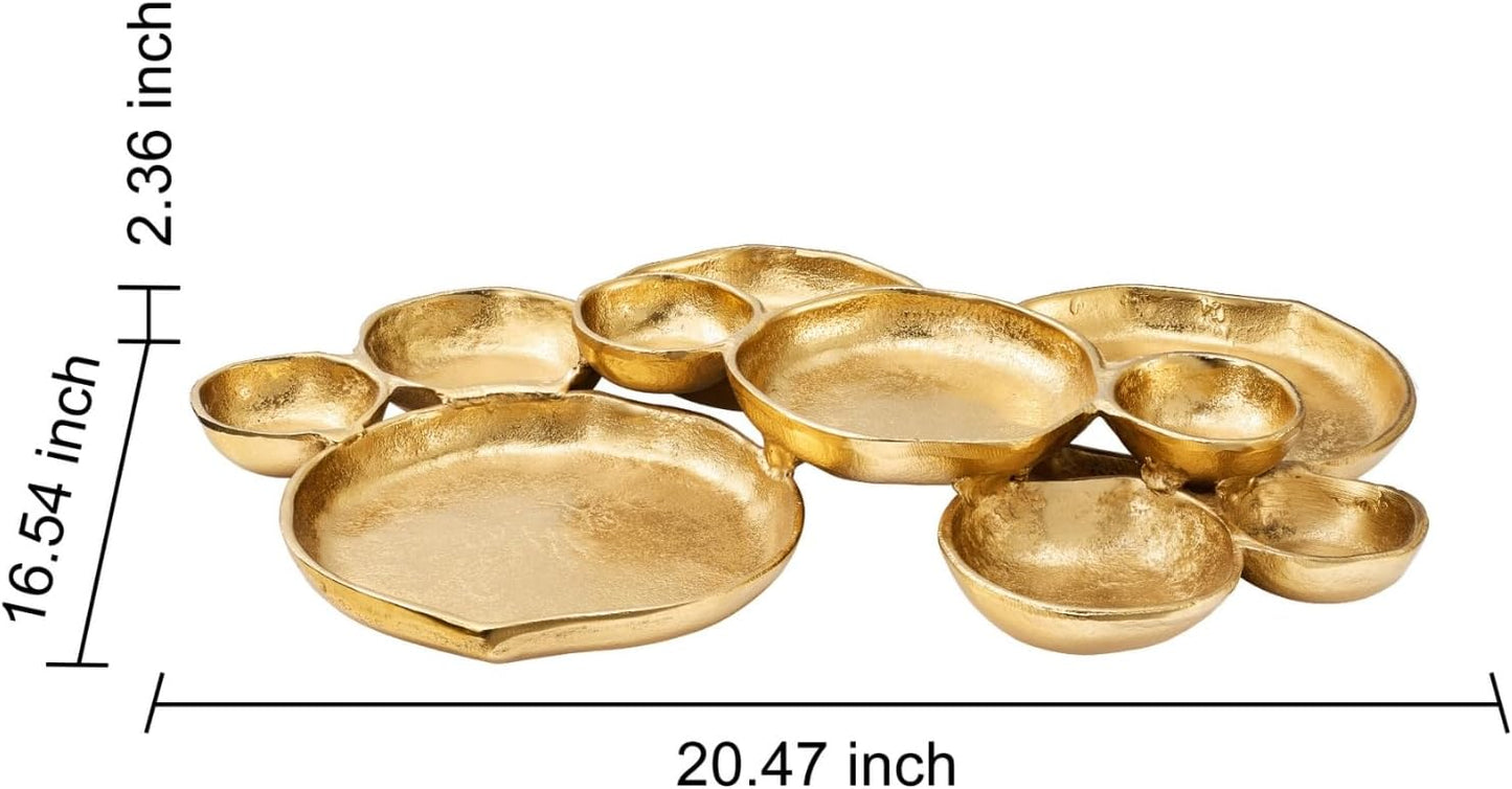 Cluster of 10 Round Serving Bowls Gold Clusters Decorative Elegant Snack Tray for Olives, Chip & Dip, Nuts, Appetizers & Entertaining Strong Brass & Enamel Home Decor Gifts, Parties & Weddings 20.5"