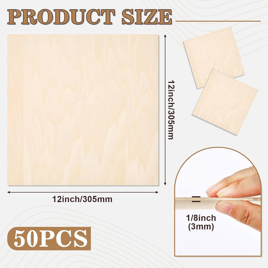 Basswood Sheets for Crafts,12"x12"x1/8" 3mm Thick Plywood Sheets with Smooth Surfaces-Unfinished Squares Wood Boards for Laser Cutting, Wood Burning, Architectural Models, Staining