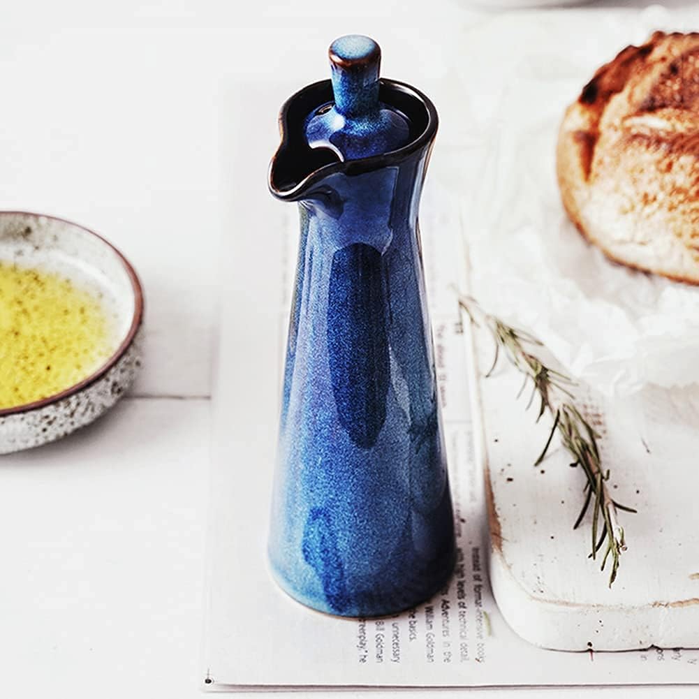 Small Ceramic Olive Oil Dispenser Bottle for Storage Of Oil, Vinegar, Soy Sauce, 120ml / 4oz - Blue