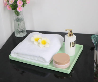 White Serving Tray (13.5 x 9.6 inch) for Serving Accessory, Elegant & Stackable Plastic Tray for Spa, Coffee, Drinks, Tea, Bar, Party, Seasoning, Perfume and Display Use.