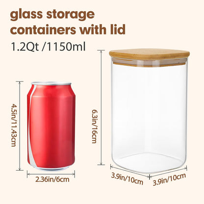 Moretoes 3 Pack 2qt Glass Storage Containers with Bamboo Press Lids, Large Airtight Food Storage Jars for Pantry, Flour, Sugar, Dry Goods