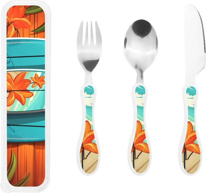 3-Piece Kids Silverware Set With Storage Case, Stainless Steel Reusable Children Safe Knife Spoon Fork Set Sugar Skulls Children Flatware Set For Kids Lunch Box