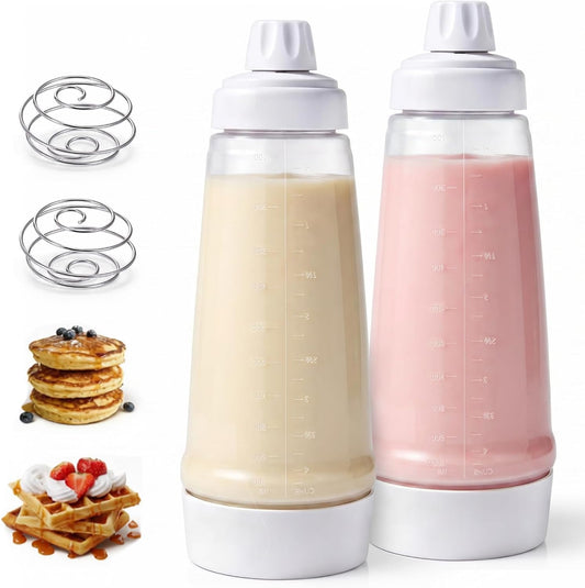 2 Pack 1000ml Squeeze Pancake Batter Dispenser Stainless Steel Mixing Balls