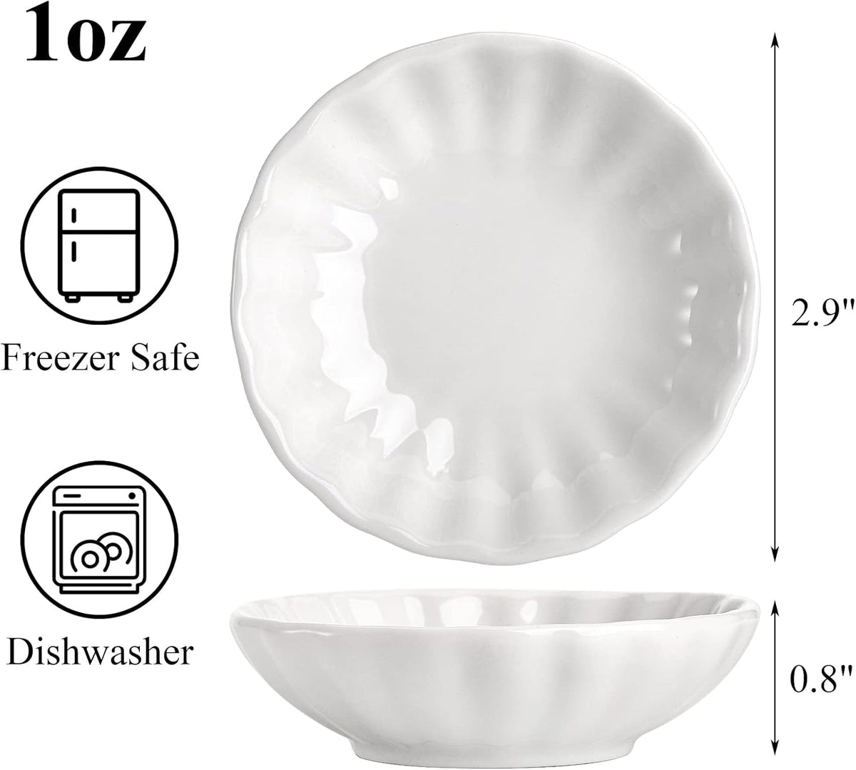 Hiceeden 20 Pack 2.9 Inch Soy Sauce Dish, Ceramic Pinch Bowl 1 Oz, Mini Porcelain Dipping Bowl Plate for Side Dishes, Condiment, Sushi, Ketchup, Appetizer
