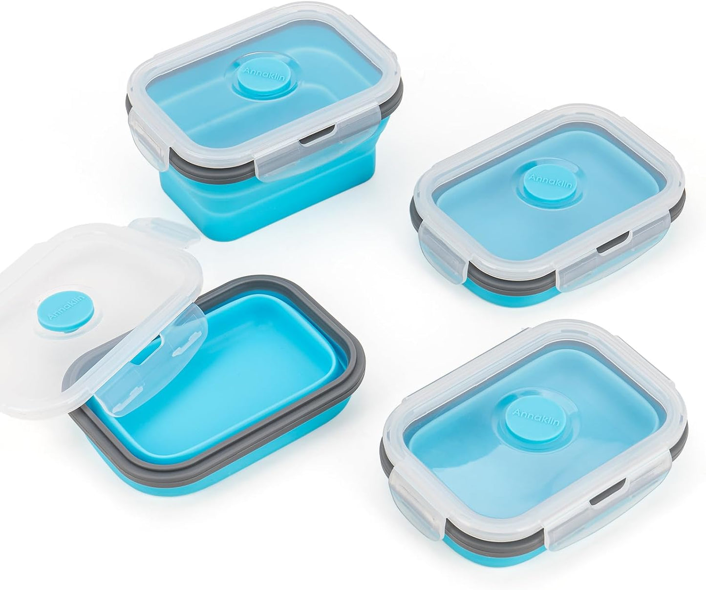 Collapsible Food Storage Containers with Lids, 4 Pack, 40 oz Silicone 1-Compartment Meal Prep Containers Reusable, Lunch Bento Boxes for Adults, Microwave Freezer Dishwasher Safe, BPA-Free, Black