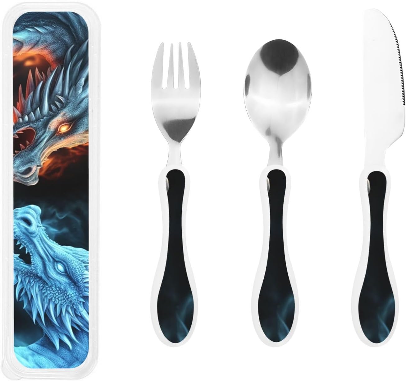 3-Piece Kids Silverware Set With Storage Case, Stainless Steel Reusable Children Safe Knife Spoon Fork Set Black White Stripes Red Rose Flowers Children Flatware Set For Kids Lunch Box