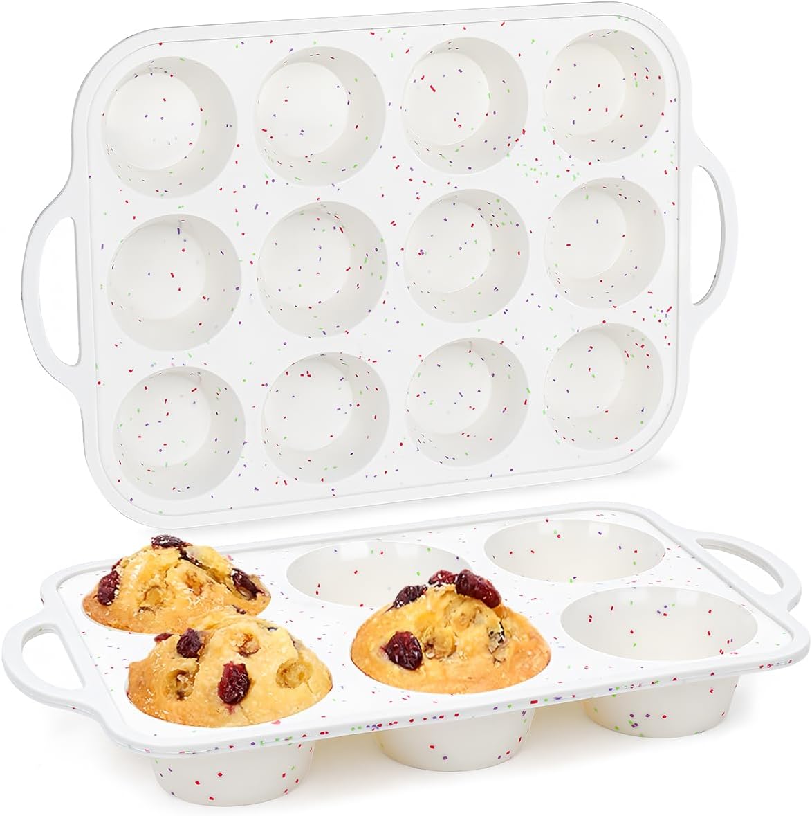 CAKETIME Mini Muffin Pan, Metal Reinforced Frame Mini Cupcake Pans 24 Cups Nonstick Muffin Silicone Molds with Handle for Baking Muffins, Cupcakes, Egg Bites 2 Pack