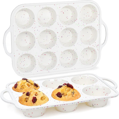 CAKETIME Mini Muffin Pan, Metal Reinforced Frame Mini Cupcake Pans 24 Cups Nonstick Muffin Silicone Molds with Handle for Baking Muffins, Cupcakes, Egg Bites 2 Pack