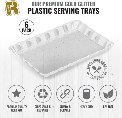 6 Pack Clear Plastic Serving Trays for Party, 9 x 13 Inch - Heavy Duty Plastic Trays for Food - Rectangular Party Serving Trays and Platters - Clear Disposable Trays