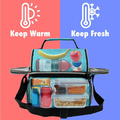opux Insulated Lunch Bag Women Men, Dual Compartment Leakproof Lunch Box Adults Kids, Double Decker Meal Prep Bento Lunch Cooler Tote with Shoulder Strap for Work Office School Travel, Floral Purple