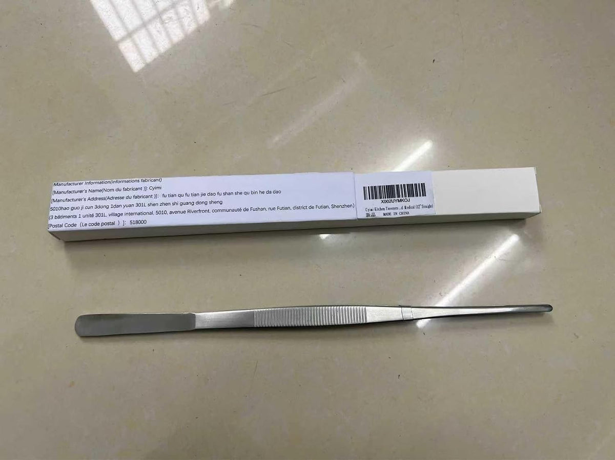 Kitchen Tweezers Stainless Steel 8 Inch Long Tweezers Tongs, Heavy Duty large food tweezers with Precision Serrated Tips for Cooking(8" Straight+Curved)