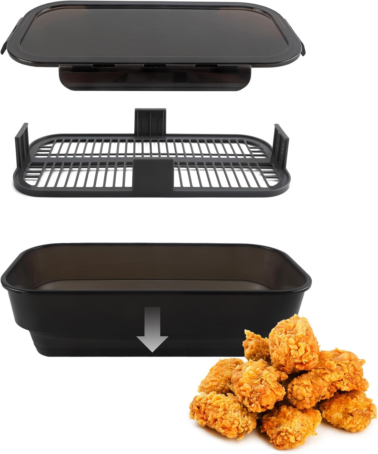 COOK WITH COLOR Collapsible Batter Bowl - Mess Free Breading Shaker Container - Great for Fried Fish, Fried Chicken, Onion Rings, Wings & More, Gray