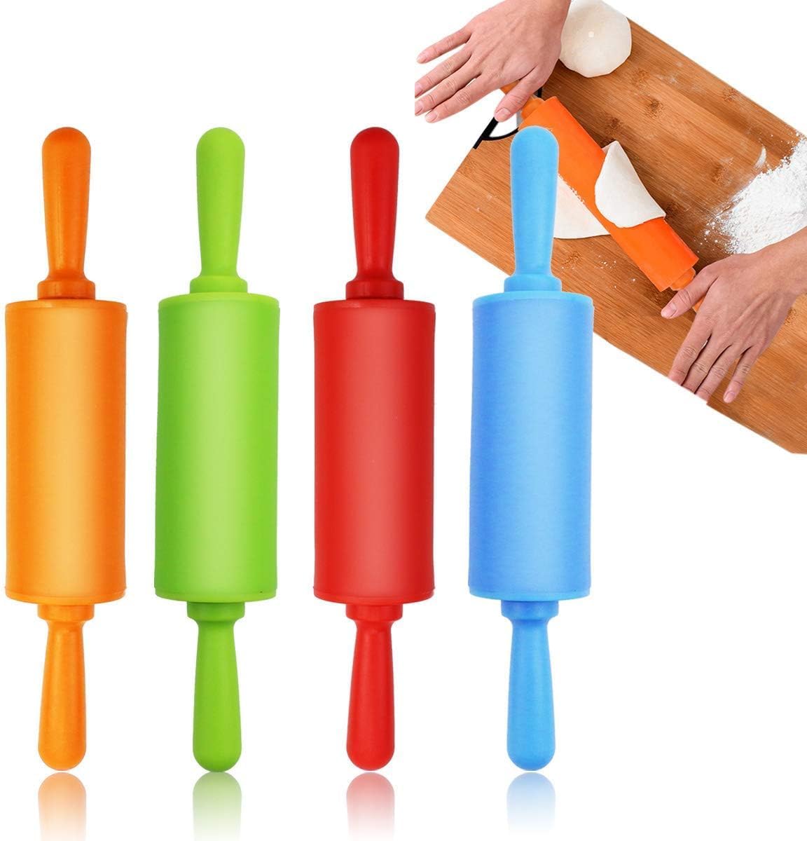4 Pack Mini Rolling Pin for Kids,9 Inch Non-Stick with Plastic Handle