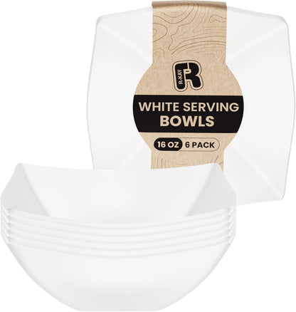 R-kay 6 Pack Square Plastic Serving Bowls - Clear Plastic bowls 16 Oz - Disposable Serving Bowls Heavy Duty For Weddings Catering And Birthday parties