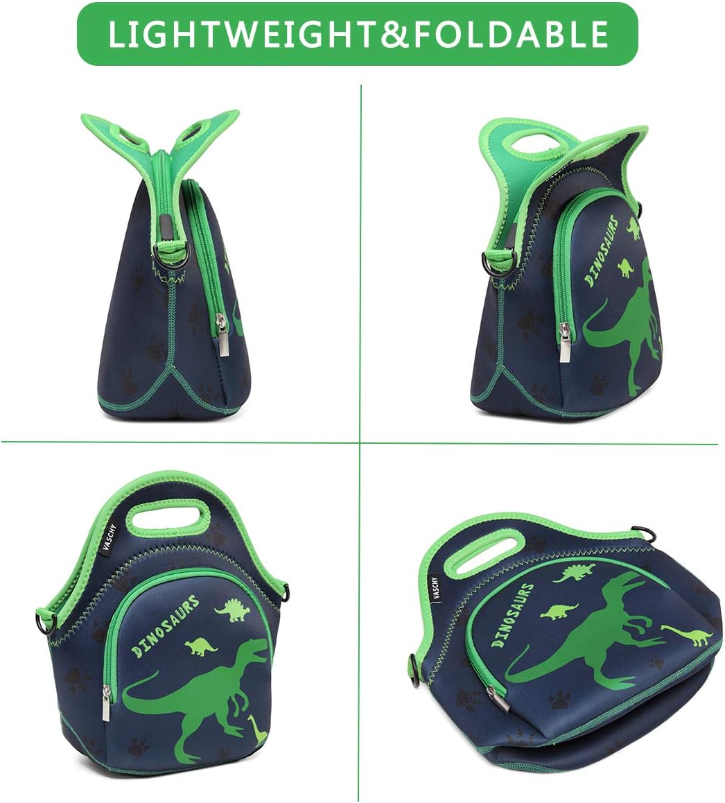VASCHY Lunch Bag for Kids, Insulated Neoprene Lightweight Lunch Box Bag for Children Boys and Girls School Daycare Kindergarten Dinosaur