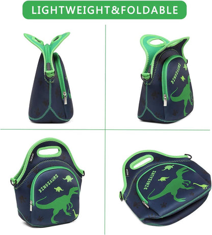 VASCHY Lunch Bag for Kids, Insulated Neoprene Lightweight Lunch Box Bag for Children Boys and Girls School Daycare Kindergarten Dinosaur