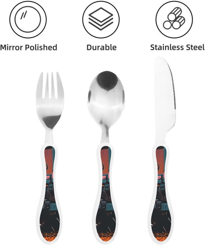 3-Piece Kids Silverware Set With Storage Case, Stainless Steel Reusable Children Safe Knife Spoon Fork Set Butterfly On Beautiful Flower Children Flatware Set For Kids Lunch Box