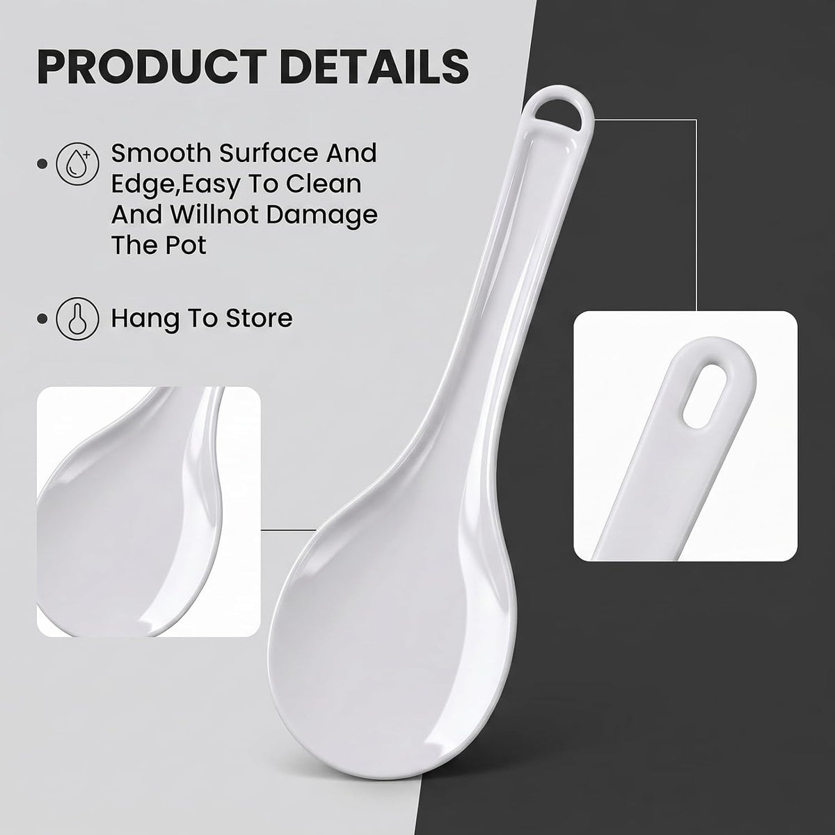 2 PCS Rice Spoon, White Non Stick Hanging Rice Spatula 2 Styles Heat Resistant Rice Cooker Spatula Plastic Rice Spoon Paddle Kitchen Cooking Utensil Set for Kitchen, Restaurant, And Home Cooking