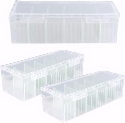 3Pcs Plastic Storage Bins, Clear Plastic Organizer Box with Dividers, with 5 Dividers, Dust-Proof And Moisture-Proof, Easy to Take, for Storing Cards, Jewelry, Crafts(9.45 × 3.94 × 2.76 Inches)