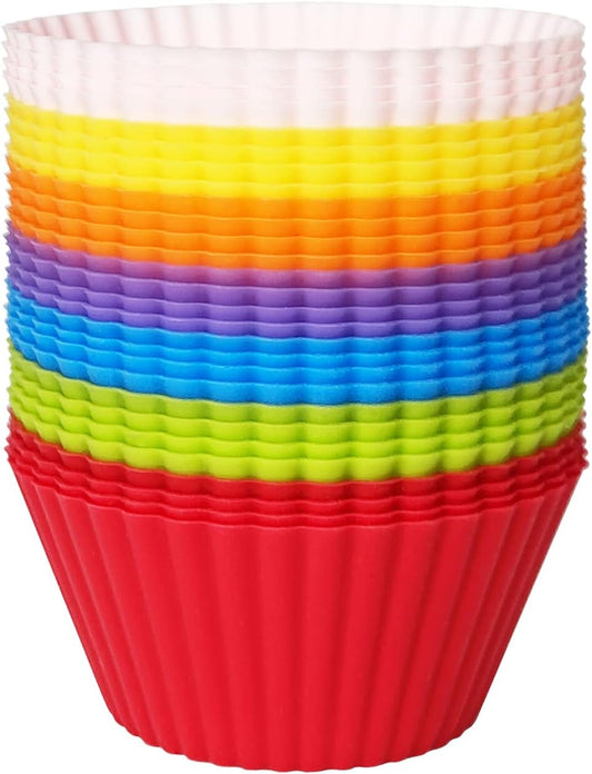 28 Pack Silicone Baking Cups, 7 Colors 2.64 inches Muffin Cups, Reusable Cupcake Mold, Non-Stick Cake Lining
