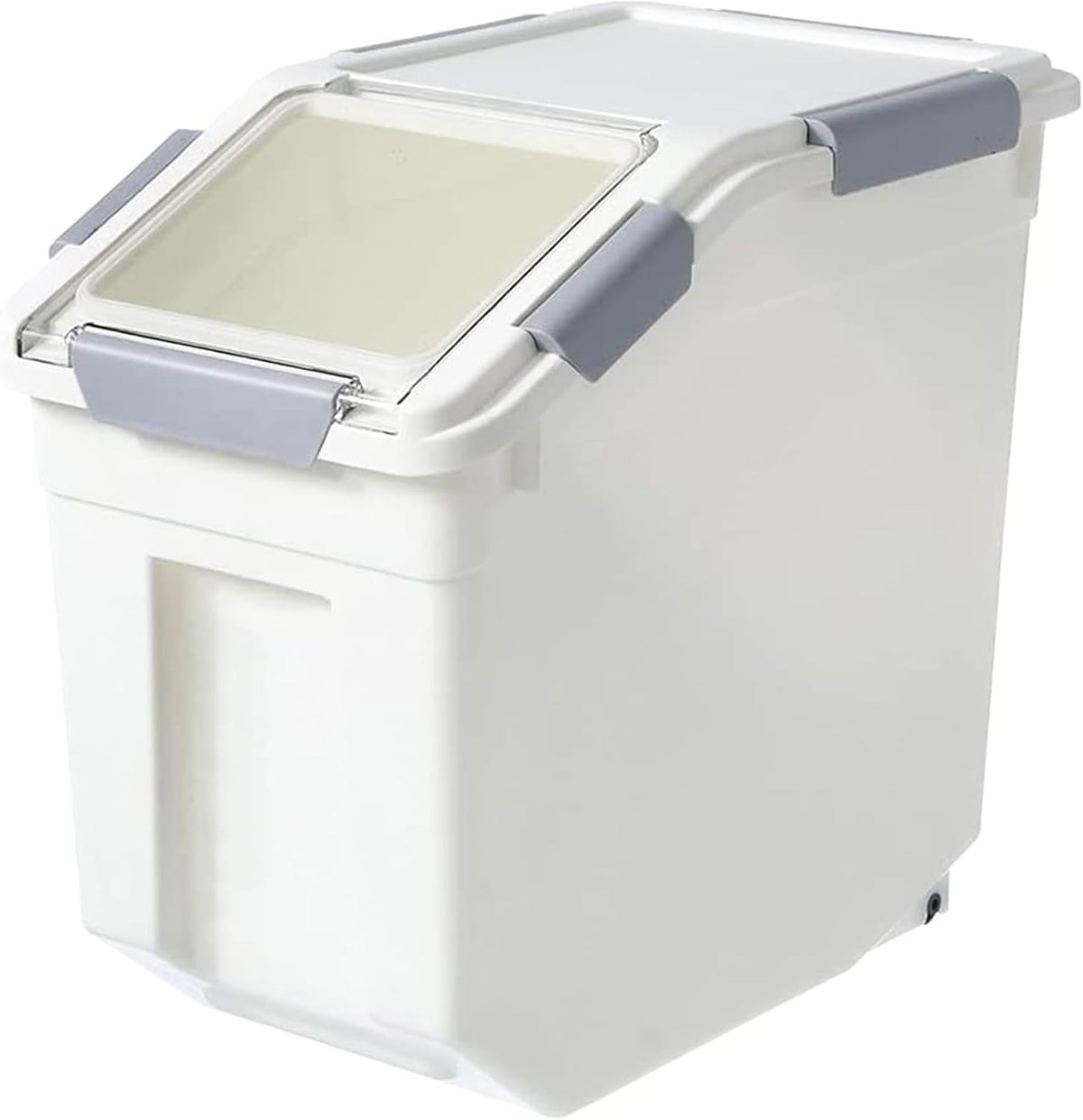 HANAMYA 32.5 Liter / 35 lbs Pet Food Storage Container with Measuring Cup, BPA free, For Dog Food | Cat Food | Rice | Grain | Flour, White & Gray, 1 count