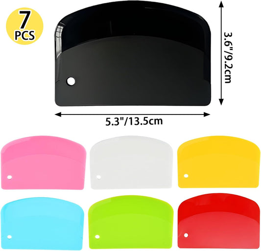 7PCS Dough Scraper, Plastic Bench Bowl Scraper for Baking, Cake, Bread