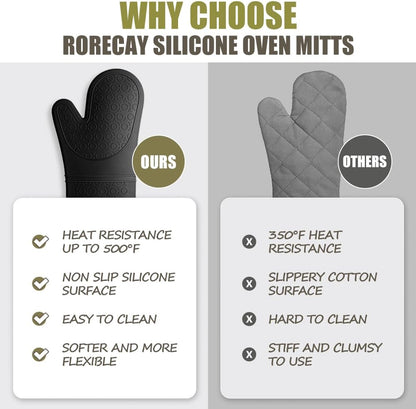 RORECAY Silicone Oven Mitts and Pot Holders Sets, Gloves for Kitchen, Beige