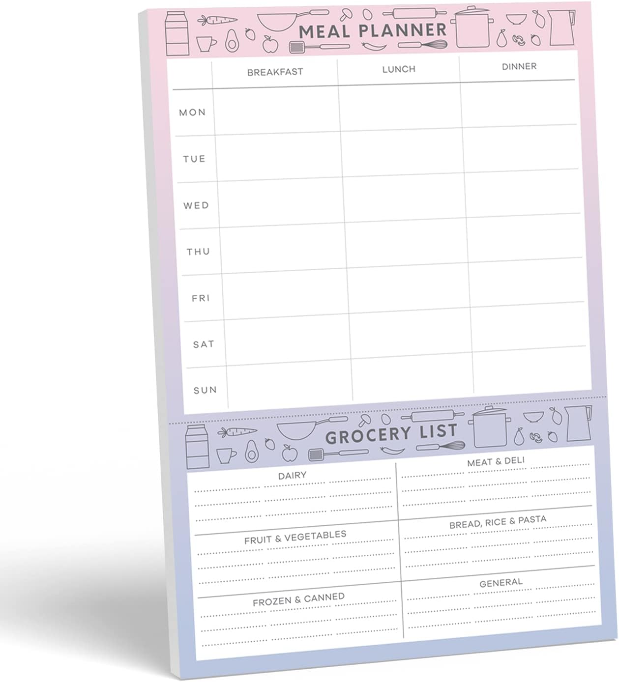 Sweetzer & Orange Meal Planner Notepad and Grocery List | 7x10 inch Pad for Organized Weekly & Daily Planning | Tear-Off Grocery Magnetic Notepad Checklist for Convenient Shopping