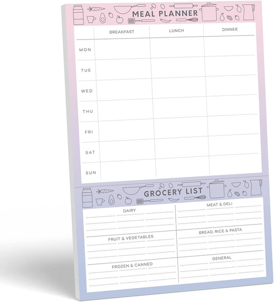 Sweetzer & Orange Meal Planner Notepad and Grocery List | 7x10 inch Pad for Organized Weekly & Daily Planning | Tear-Off Grocery Magnetic Notepad Checklist for Convenient Shopping